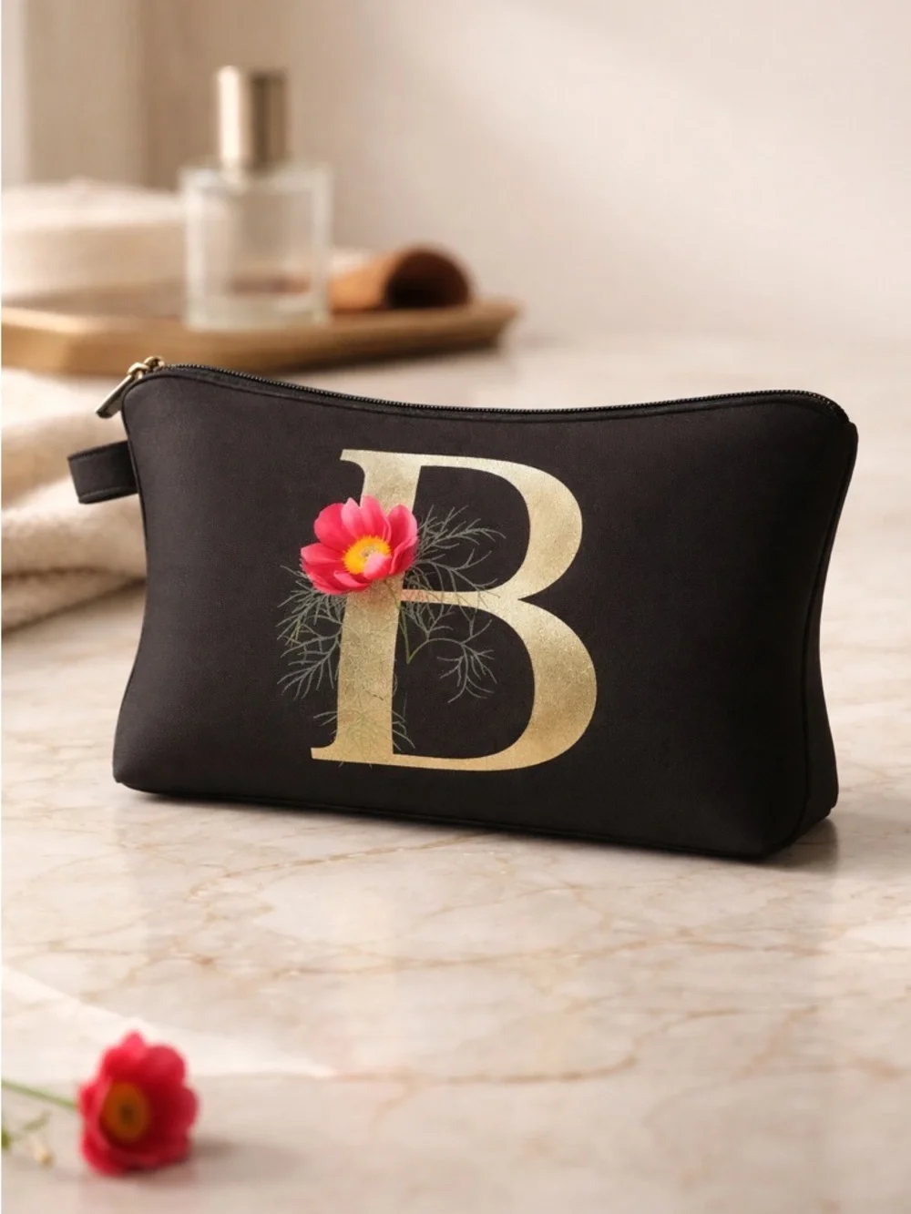 NWT - Makeup Toiletries Bag Floral Initial B - Waterproof fabric Travel Bag